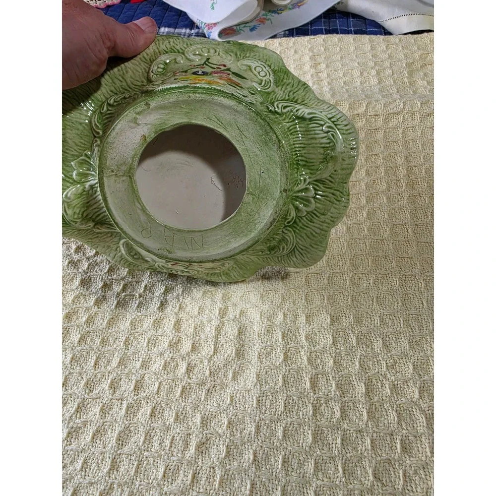 Vintage Green Cabbage Leaf Ceramic Basket Fruit Bowl